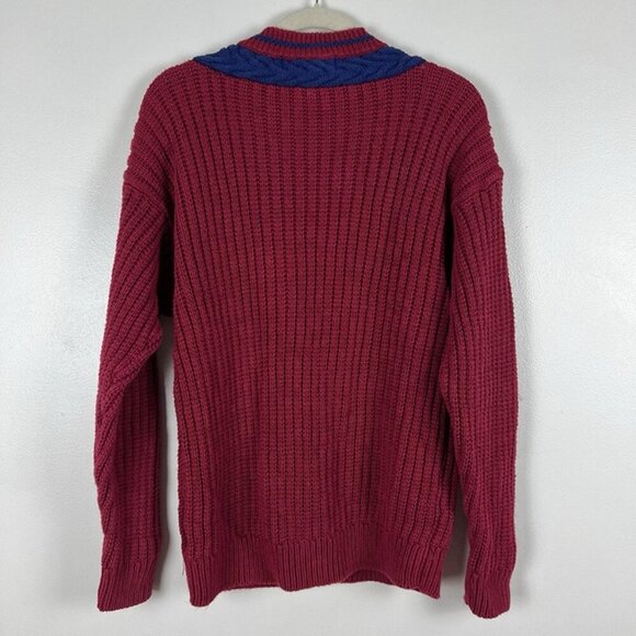 VTG Insite Chunky Knit Sweater Mens L Red Tennis Striped V Neck Preppy Academia - Picture 5 of 7